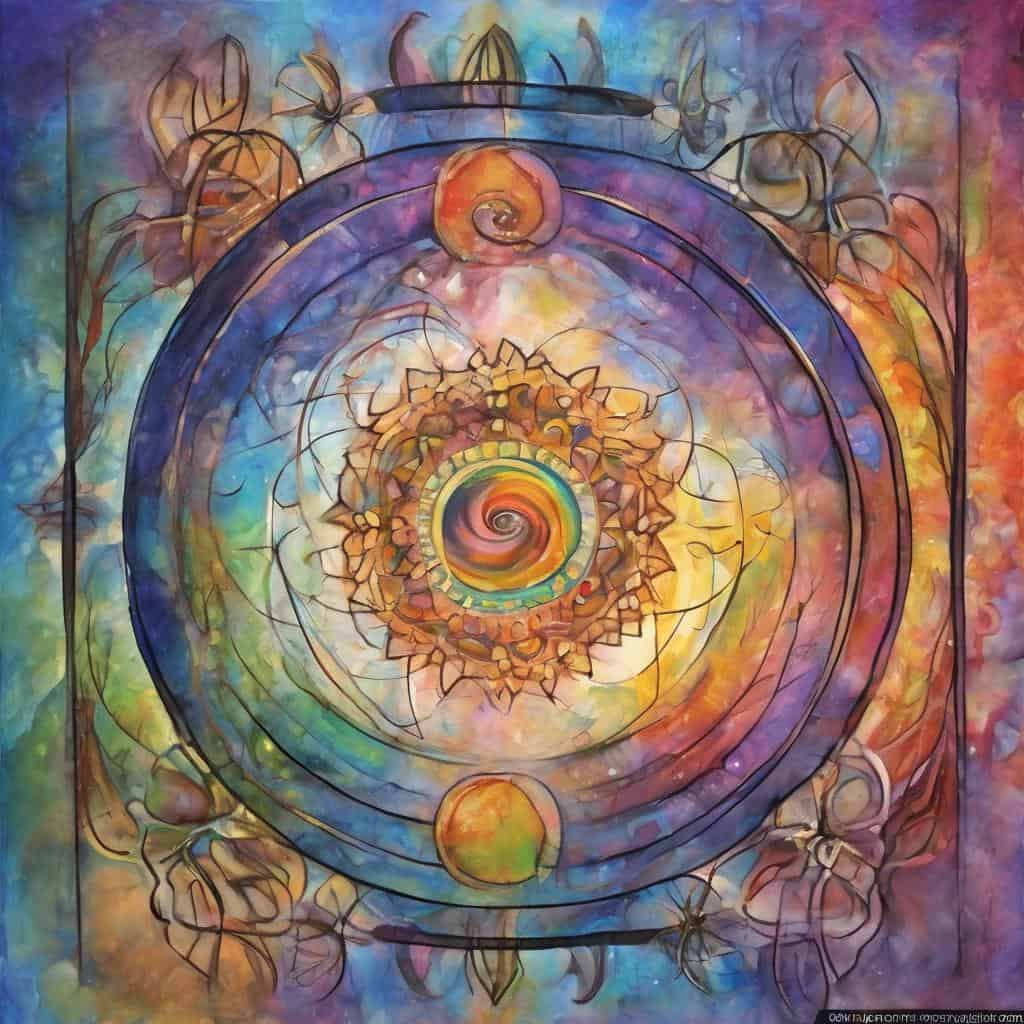 αντικείμενο τέχνης με πολύχρωμο καλειδοσκόπιο και απόκοσμο σχέδιο, σύγχρονη τέχνη και οπτικές ψευδαισθήσεις.