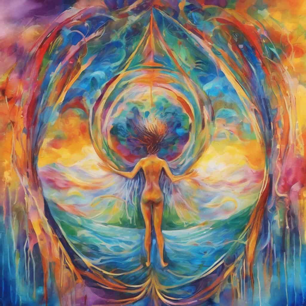 Ζωγραφική με πολύχρωμο γυναικείο πορτρέτο και αφηρημένες μορφές, συμβολίζει τη γνώση και την ελευθερία.