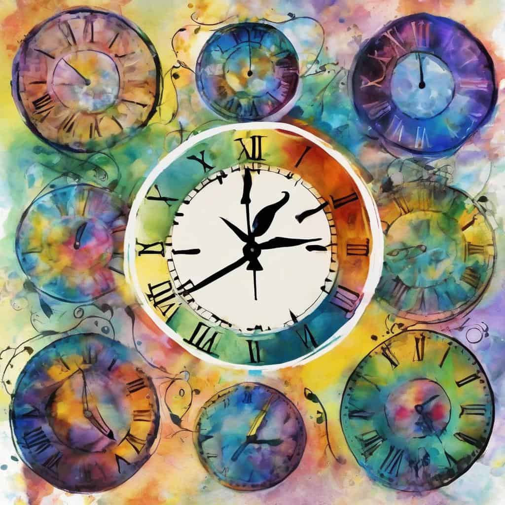Παλαιά ρολόγια σε διάφορα χρώματα και στυλ, σύμβολα του χρόνου και της ελευθερίας.